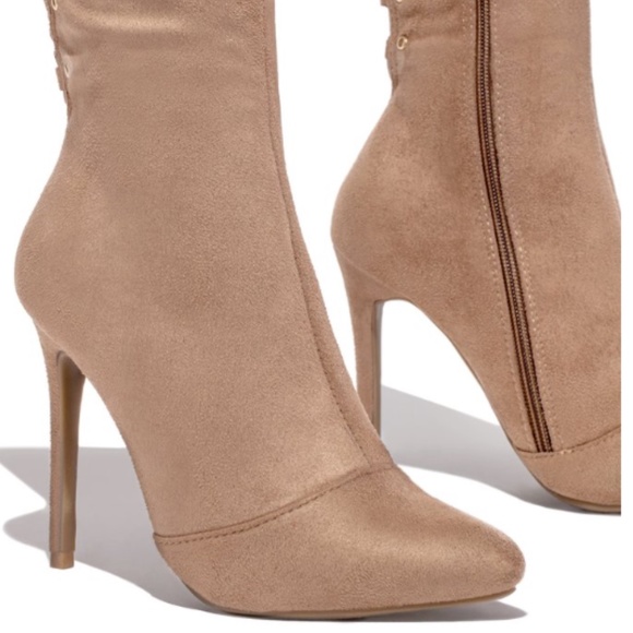 Stretchy Over the Knee Lace Up Boots in Taupe - Picture 8 of 14